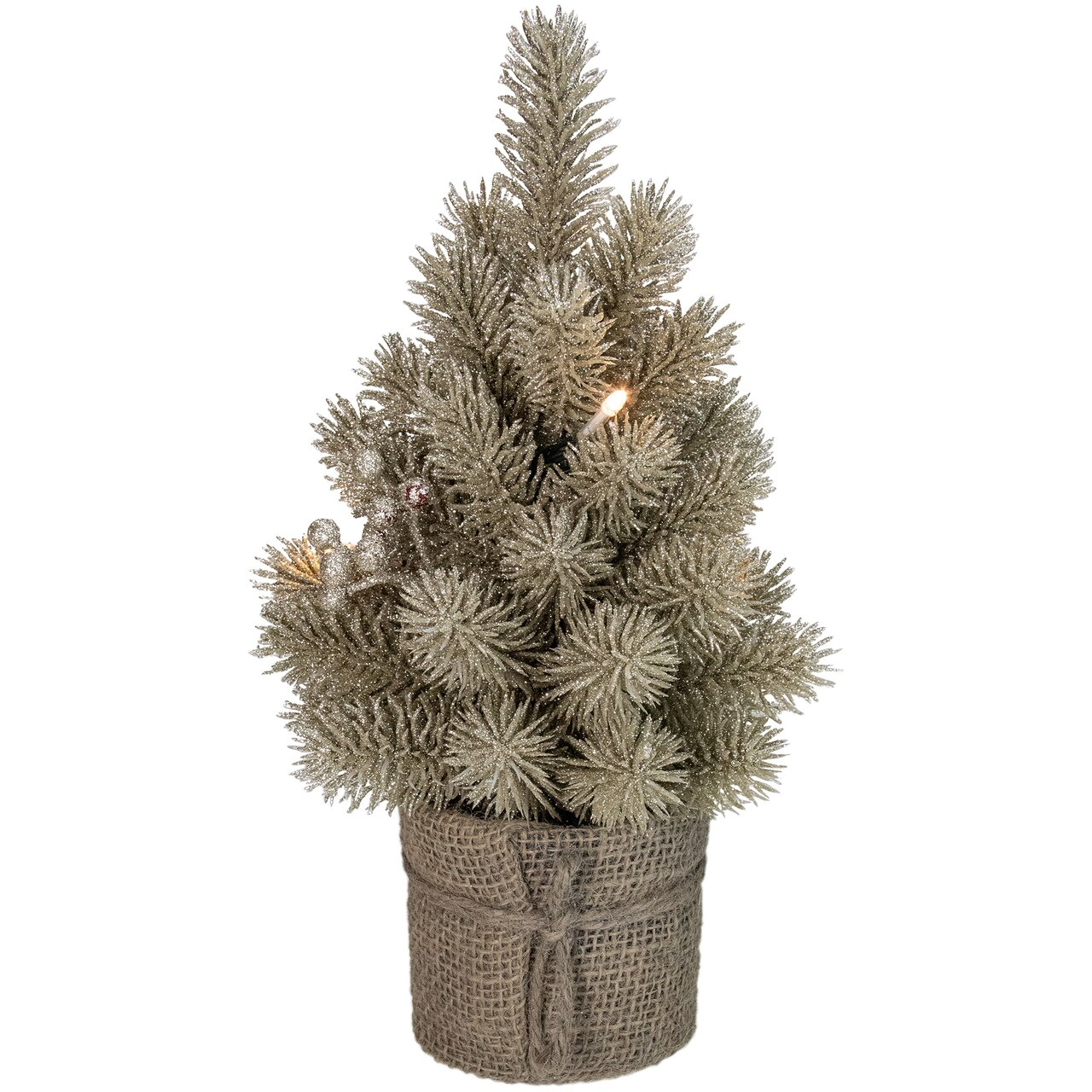 Northlight LED Potted Metallic Glitter Artificial Christmas Tree - 10.25" - Clear Lights